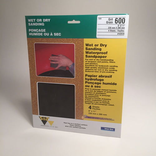 Sandpaper - Wet/Dry 600 grit - 4 pack